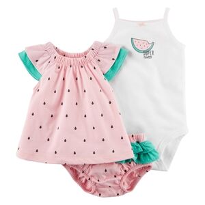 Watermelon 3 PC Ruffled Top Onesie & Short Diaper Cover Set Infant Baby Girl 18m